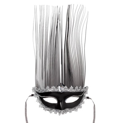 Masca Carnaval Tinsel, Negru, Contur Argintiu, Femei, 37 cm foto
