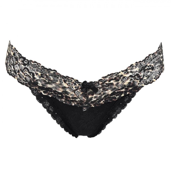 Chiloți String, Model Leopard, Dantelă, Negru
