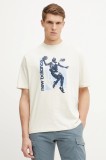 New Balance tricou din bumbac bărbați, culoarea bej, cu imprimeu, MT51605LIN