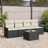 VidaXL Set canapele grădină 5 piese cu perne, rattan poly negru