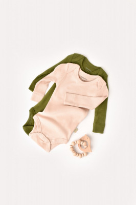 Set 2 body-uri cu maneca lunga bebe unisex din bumbac organic si modal - Verde/Blush, BabyCosy (Marime: 6-9 luni) foto