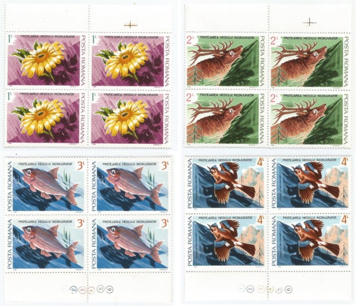 |Romania, LP 1096/1984, Protejarea mediului inconjurator, bloc 4, eroare, MNH