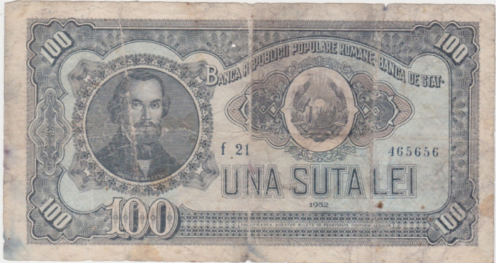 ROMANIA RPR 100 LEI 1952 uzata