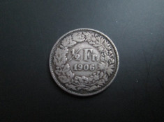 Elvetia _ 1/2 franc 1906 _ moneda din argint, rara foto