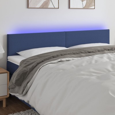 vidaXL Tăblie de pat cu LED, albastru, 180x5x78/88 cm, textil foto