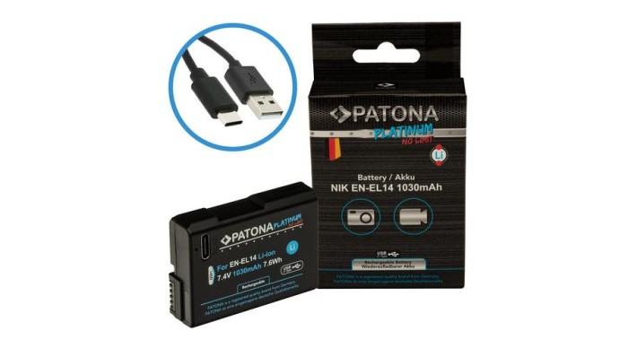 Baterie PATONA Platinum cu intrare USB-C pentru Nikon Nikon EN-EL14 D3100 D5100 P7000