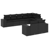 Cumpara ieftin Set mobilier de gradina cu perne, 8 piese, negru, poliratan