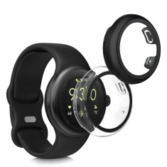 Set 2 Huse Kwmobile cu sticla securizata pentru Google Pixel Watch 2/Pixel Watch, Transparent/Negru, Plastic, KWM0000254R002C foto
