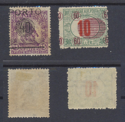 1919 ROMANIA Banat emisiunea Timisoara 2 timbre porto erori sursarj deplasat MLH foto