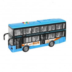 Autobuz supraetajat cu sunete, lumini si functie usi deschise 28 cm albastru foto