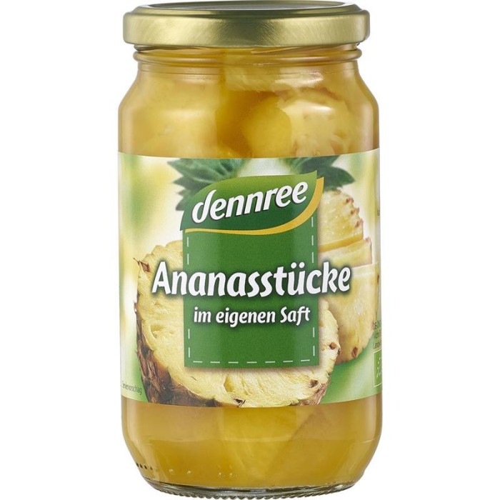 Bucati de Ananas in Suc Propriu Bio 350 grame Dennree