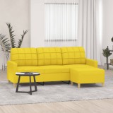 VidaXL Canapea cu 3 locuri și taburet, galben deschis, 180 cm, textil 3201006