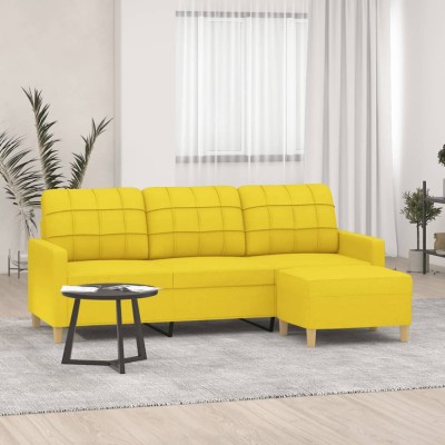 vidaXL Canapea cu 3 locuri și taburet, galben deschis, 180 cm, textil 3201006 foto