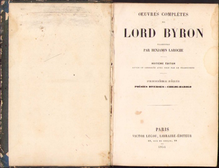 HST 260SP Oeuvres completes de Lord Byron 1854