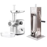 Cumpara ieftin Pachet Masina de tocat carne, 400W, 100-300 Kg/h, HENDI 198 + Aparat Umplut Carnati Inox, Profesional, Profi Line, 5 Kg, 2 Viteze de Umplere, 4 Palnii