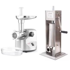 Pachet Masina de tocat carne, 400W, 100-300 Kg/h, HENDI 198 + Aparat Umplut Carnati Inox, Profesional, Profi Line, 5 Kg, 2 Viteze de Umplere, 4 Palnii