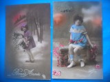 HOPCT 1818 COPII--ROMANTICA-FRANTA-LOT 2 CARTI POSTALE VECHI-CIRCULATE