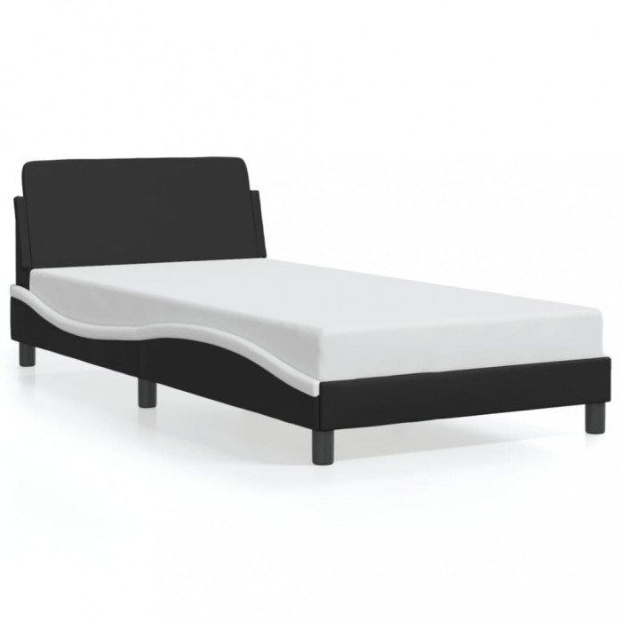 Gossi cadru de pat cu tablie negru si alb 100x200cm piele artificiala