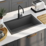 vidaXL Chiuvetă de bucătărie lucrată manual, negru, oțel inoxidabil