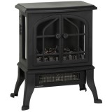 HOMCOM Șemineu Electric de Podea, Flacără 3D, Termostat 10-35&deg;C, Plastic, Sticlă, 39x24x48 cm, Negru | Aosom Romania