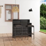 Set mobilier bar de grădină cu perne, 3 piese, gri