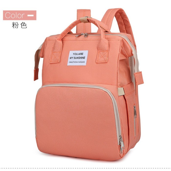 Rucsac Multifunctional pentru Mamici, Flippy, pentru Scutece Bebelusi cu Patut Pliabil, Roz