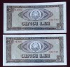 Romania 2x 5 Lei 1966 Serii Consecutive 730/731 aUNC/UNC Bancnote Romanesti