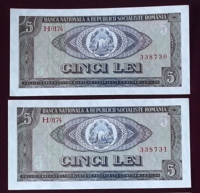 Romania 2 x 5 Lei 1966 serii consecutive 730 731 aUNC si UNC ** foto