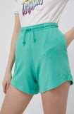 Billabong pantaloni scurti femei, culoarea verde, neted, high waist