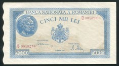 y929 BANCNOTA 5000 LEI 20 MARTIE 1945 filigran BNR vertical NECIRCULATA UNC foto