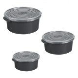 Set Caserole Rotunde, 3 Bucăți, Capac Cu Supapă, Capacitate 500/1000/2000 ml, Gri, Potrivit Pentru Cuptorul cu Microunde, Oem