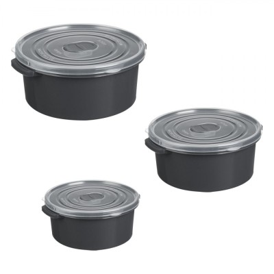 Set Caserole Rotunde, 3 Bucăți, Capac Cu Supapă, Capacitate 500/1000/2000 ml, Gri, Potrivit Pentru Cuptorul cu Microunde foto