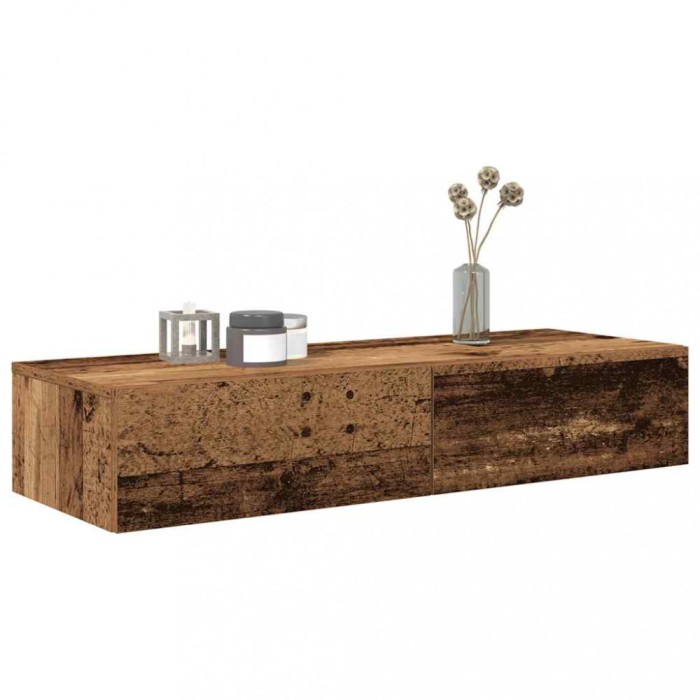 Gossi raft de perete cu sertare lemn vechi 100x36x19cm lemn prelucrat