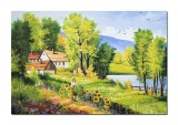 Cumpara ieftin Tablou peisaj din natura pictat manual, Amintiri din copilarie, 120x80cm ulei pe panza, gata de agatat pe perete