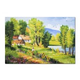 Tablou peisaj din natura pictat manual, Amintiri din copilarie, 120x80cm ulei pe panza, gata de agatat pe perete