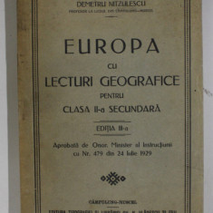 EUROPA CU LECTURI GEOGRAFICE PENTRU CLASA A II-A SECUNDARA de DEMETRU NITZULESCU , 1929