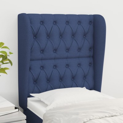 vidaXL Tăblie de pat cu aripioare, albastru, 83x23x118/128 cm, textil 3118272 foto