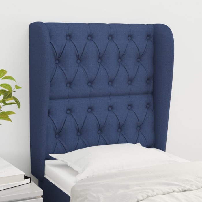 vidaXL Tăblie de pat cu aripioare, albastru, 83x23x118/128 cm, textil 3118272