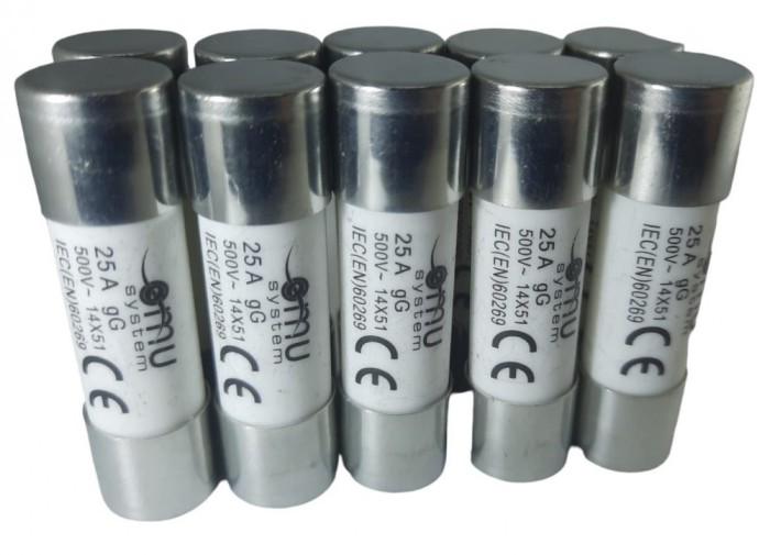 Set 10 sigurante fuzibile cilindrice ceramica 14x51 25A 500V AC gG