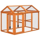 PawHut Cotet Prefabricat din Lemn, Cotet pentru Gaini cu Usi Multiple si Plasa metalica, 140x88.5x106cm, Portocaliu | Aosom Romania