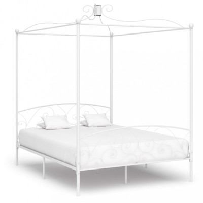 vidaXL Cadru de pat cu baldachin, alb, 180 x 200 cm, metal foto
