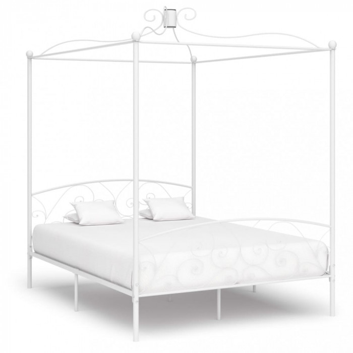 Cadru de pat cu baldachin, alb, 180 x 200 cm, metal GartenMobel Dekor