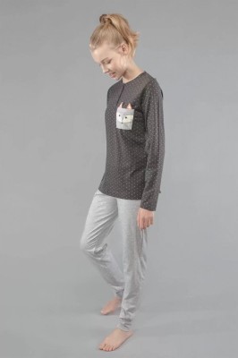Set pijama cu buline și buzunar vulpe, Gisela 2/1535 - Gri, 4-L Standard foto