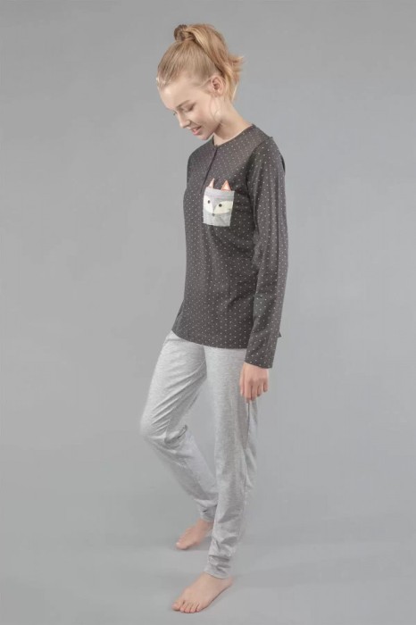 Set pijama cu buline și buzunar vulpe, Gisela 2/1535 - Gri, 4-L Standard