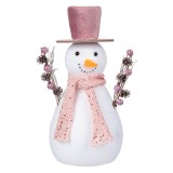 Figură Decorativă Crăciun, Om de Zăpadă, Pălărie Roz, Fular Roz, 30cm, Spumă, Oem