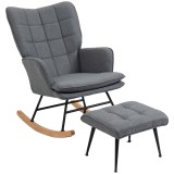HOMCOM Scaun cu leagăn cu taburet, confortabil, p&acirc;nă la 130 kg, aspect de in, 64x89x90cm, Gri | Aosom Romania