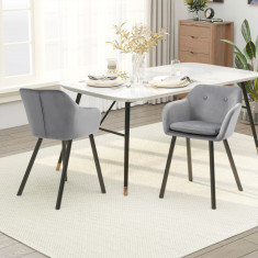 HOMCOM Set de 2 scaune pentru sufragerie cu cotiere, scaune pentru bucatarie tapitate cu catifea cu picioare din lemn, scaune pentru birou si sufrager