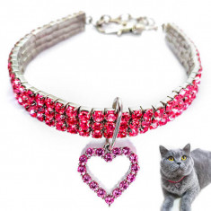 Zgarda pisici, zgarzi caini mici, bijuterie colier pentru animale de companie si jucarii plus, colier cu strasuri roz si pandantiv inima foto