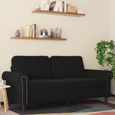 vidaXL Canapea cu 2 locuri, negru, 140 cm, catifea 359534 foto