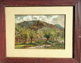 Cumpara ieftin Anton M&uuml;ller-&quot;La poalele munţilor&quot;, acuarelă datată 1903, Peisaje, Acuarela, Impresionism